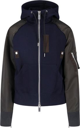 sacai Blue Hooded Cotton-Blend Technical Zip Jacket