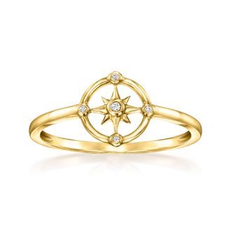 RS Pure by Ross-Simons Diamond Compass Ring in 14kt Yellow Gold