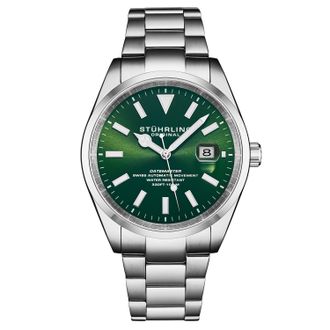 St&uuml;hrling Mens Datemaster Heritage Automatic 1025 Mens 42mm - Green Stainless Steel - One Size