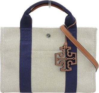 Tory Burch Beige Canvas Handbag Tote Bag (Pre-Owned)