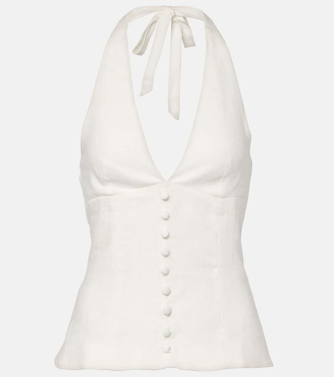 Top Marie de lino fruncido con cuello halter
