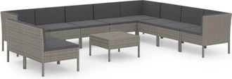 vidaXL Set De Muebles De Jard&iacute;n 11 Pzas Y Cojines Rat&aacute;n Sint&eacute;tico Gris Vidaxl
