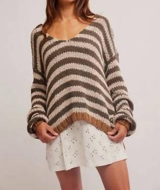 Free People Portland Pullover Sweater In Seaweed Shell Stripe