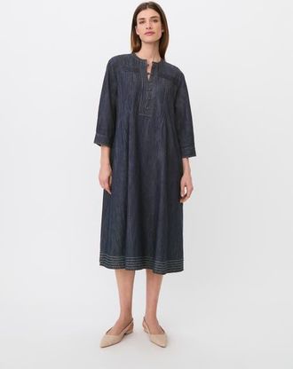 Masai MaNakillaia Mandarin Collar Midi Dress in Dark Denim at Nordstrom, Size Xx-Large