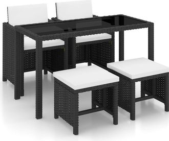 vidaXL Set Comedor De Jard&iacute;n 5 Piezas Y Cojines Rat&aacute;n Sint&eacute;tico Negro Vidaxl
