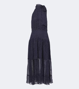 Rixo Abi polka-dot tie-neck midi dress
