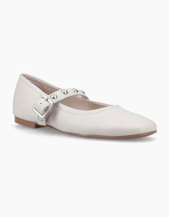 Hush Puppies Womens Hush Puppies Charlene Stud Ballerina Leather Womens Ivory Flats - White - Size: 7