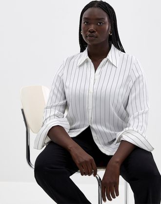 Contemporaine Womens Satiny banker-stripe shirt