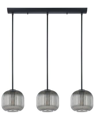 Eglo Eglo Mantunalle 1 3 Light Linear Pendant With Black Finish & Chrome Smoked Glass Shades