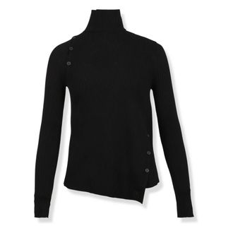 Courr&egrave;ges Turtlenecks, female, Black, Size: M Oblique Buttoned Sweater