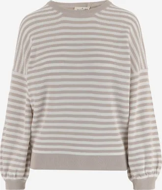 Bruno Manetti Womens Knit Cotton Striped Beige Knitwear Sweater