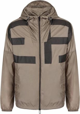 Armani Nylon Hoodie met Logo - Heren - Zomerjassen - Beige - L - Nylon - Jassen