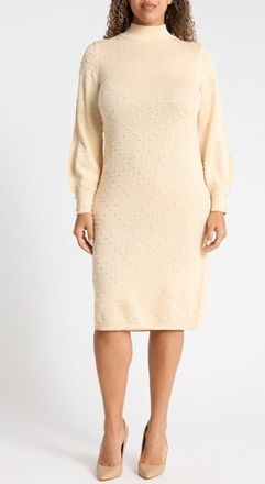 Anne Klein Bobble Stitch Mock Neck Sweater Dress in Macadamia at Nordstrom, Size 3X