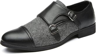 Generic HOOENG Formal Oxford Shoes for Men Slip on Two Tone Monk Strap Cap Toe PU Leather Rubber Sole Block Heel Non Slip Anti-Slip Casual (Color : Black Gray