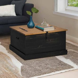 Berkfield Home Storage Chest HALDEN Black 91x91x47 cm Solid Wood Pine | Size: 91 x 91 x 47 cm