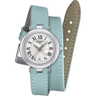 Tissot Bellissima Leather Strap Watch, 26mm in Blue at Nordstrom