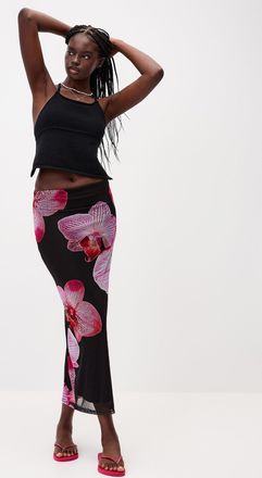 Twik Womens Printed mesh maxi skirt