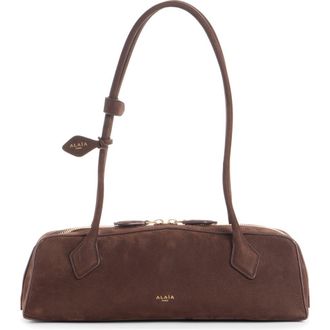 Alaia Medium Le Teckel Suede East/West Shouder Bag in Brun/Or at Nordstrom