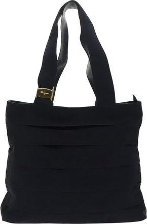 Ferragamo Vara Navy Canvas Tote Bag (Pre-Owned)