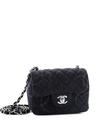 Chanel Square Classic Single Flap Bag Quilted CC Printed Denim Mini crossbody bag - Nero