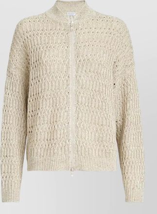Brunello Cucinelli linen zip cardigan long sleeves ribbed trims