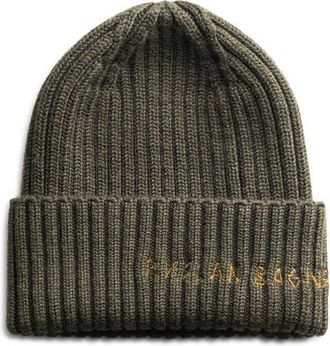 Ruslan Baginskiy Monogram Embroidered Merino Wool Beanie in Khaki at Nordstrom