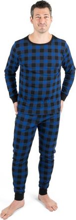 Leveret Mens Cotton Plaid Matching Family Holiday Pajamas in Plaid Black & Navy at Nordstrom, Size Xx-Large
