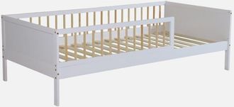 Sweeek Sweeek - Cama Infantil 90cm Pino Natural Con Somier De L&aacute;minas Incluido, Elio, Blanco, 195x95.5x60 Cm