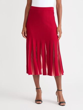 Misook A-Line Sheer Panel Soft Knit Maxi Skirt in Scarlet Red at Nordstrom, Size Xx-Large