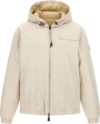 Moncler Berguns Reversible Hooded Down Bomber Jacket - Heren - Winterjassen - Beige - 2XL - Leer - Jassen