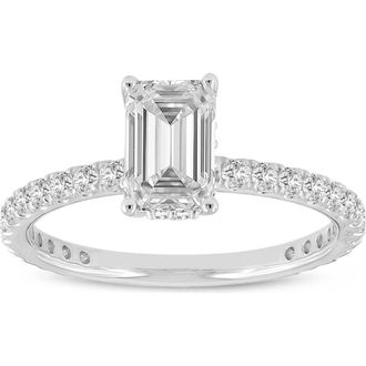 LuvMyJewelry Fiora 14K White Gold Emerald Cut Lab Grown Diamond Hidden Halo Engagement Ring - 1.70 ctw at Nordstrom, Size 7.5