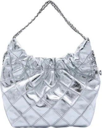 Tory Burch Tory Burch, Shoulder Bags, female, Gray, Size: ONE SIZE Fleming Metallic Mini Hobo Bag