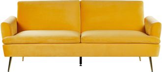 Beliani Sof&aacute; Cama De Terciopelo Amarillo 3 Plazas Click Clack Patas De Metal Dorado Vettre