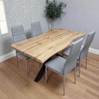 Kosy Koala Wooden Dining Table with 4 Grey Chairs - Dining Kitchen Room Furniture in Brown