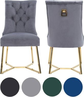 Life Interiors Set of 2 Black Ambra Modern Velvet Dining Chairs with Gold Legs & Ring Handle - Tufted Back, Plush Foam Seat, Luxury Accent Chair