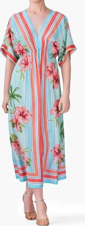 America & Beyond Short Sleeves Midi Dress In Scarlet Hibiscus