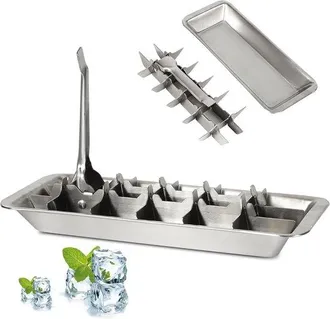 OEM Cubitera De Estilo Retro Fabricada En Acero Inoxidable 304-18 Compartimentos Para Una R&aacute;pida Extracci&oacute;n Del Hielo, Cubitera Met&aacute;lica