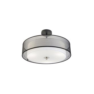 QAZQA Qazqa - Moderno Plaf&oacute;n Inteligente Negro Y Blanco 50 Cm Con 3 Wifi A60 - Drum Duo Textil /acero /vidrio Redonda Adecuado Para Led Max. 3 X 8.5 Watt