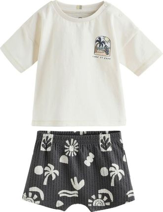 Next Palm Graphic Cotton T-Shirt & Shorts Set in Grey at Nordstrom, Size 9-12M
