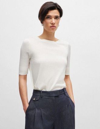 HUGO BOSS Womens Eleanza Short Sleeve Silk Top - White - Size: 10/8