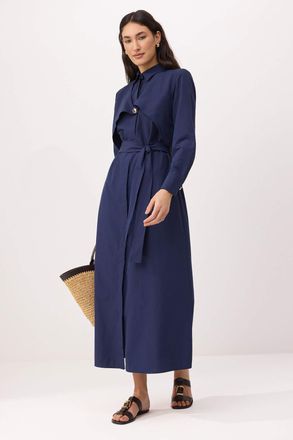 Trendyol Modest Dames Donkerblauw Effen Maxi Lang Skater Modest Jurken