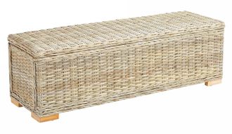 Nordlys Wooden Scandinavian Style Bedroom Bench with Natural Rattan Fibers in Brown