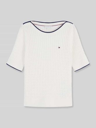 Tommy Hilfiger Regular Fit Pullover aus reiner Baumwolle mit kurzen &Auml;rmeln in Ecru, Gr&ouml;&szlig;e XL