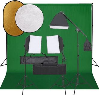 vidaXL Kit De Estudio Fotogr&aacute;fico Con Set De Luces, Fondo Y Reflector Vidaxl