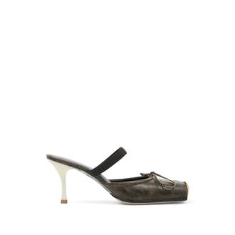 Maison Margiela Heeled Mules, female, Brown, Size: 6 1/2 US Bow Squared Leather Sandals