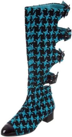 Chanel Turquoise Tweed Houndstooth Runway Boots Size 37