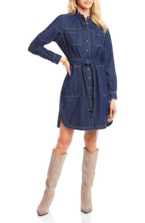 Karen Kane Belted Long Sleeve Denim Shirtdress in Indigo at Nordstrom, Size Large