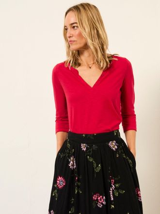 Fat Face FatFace Aster Fushsia Pink 3/4 Sleeve T Shirt