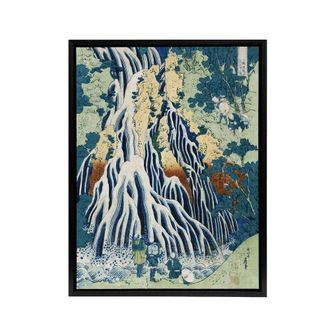 Artery8 Mist Waterfall At Mount Kurokami Framed Canvas Wall Art Print Hokusai in Green | Size: W24 x H32