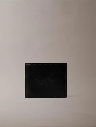 Calvin Klein Mens Embossed Monologo Bifold Wallet - Black